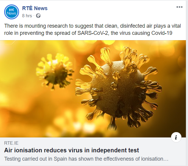 RTE News- Independent Test Results shows Air Ionisation reduces Viruses